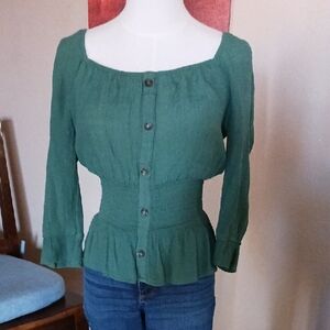 E&M Forest Green Peasant Top